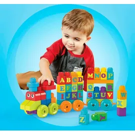MEGA BLOKS ABC Lernzug (60 Teile), Steck-Bausteine, Bauklötze, Lernspielzeug