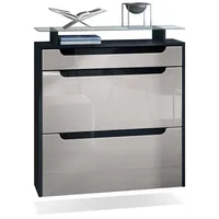 Vladon Schuhschrank, Sand, Schwarz Hochglanz, Holzwerkstoff, 89x96x23 cm, Garderobe,