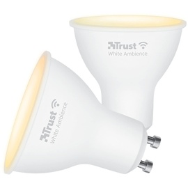 Trust WiFi GU10 Smart Lampe, Dimmbar LED Spot, WiFi Lampen für Alexa und Google Home, GU10 LED Glühbirne RGB Lampe, Kein Hub Erforderlich, 2.4GHz Leuchtmittel, Weiß - 2er-Pack