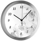 CreaDesign Funkwanduhr Funkuhr, Kinder Wanduhr, Kinderuhr, Kinderzimmer Blumenranke grau (geräuscharmes Uhrwerk) grau