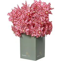 Decoris Blumenstecker Windrad 17x48cm Kunststoff Holz Erdbeer Muster Windmühle Gartenstecker Gartendeko Pflanzenstecker Deko Garten Outdoor Außendeko Rosa