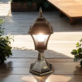 Licht-Erlebnisse Sockelleuchte Aluminium Glas 43 cm E27 Gold Antik
