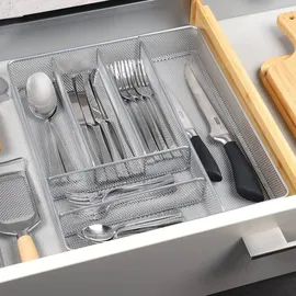OEM Besteckkasten mit 6 Fächern aus Metall 37 x 5,5 x 31 cm Silber