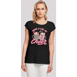 T-Shirt F4NT4STIC "Have a Cup of Cheer Weihnachten", Damen, Gr. S, schwarz, Obermaterial: 100% Baumwolle, casual, regular fit, Rundhals, Kurzarm ohne Bündchen, Shirts, Premium Qualität, Weihnachts-Kollection