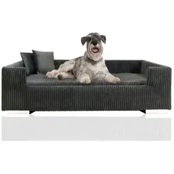 Rohrschneider ® Hundesofa, Hundebett Cord für mittelgroße und große Hunde, inkl. 2 Dekokissen dunkelgrau