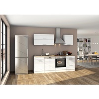 Held Möbel Küchenzeile Mailand 220 cm Weiß, Hochglanz-Weiß Matt mit E-Geräten
