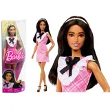 Barbie Fashionistas-Puppe mit schwarzem Haar und Karokleid (HJT06)