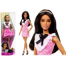 Barbie Fashionistas-Puppe mit schwarzem Haar und Karokleid (HJT06)