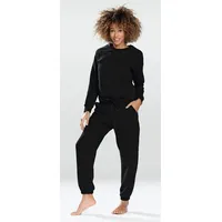 DKaren Freizeitanzug Damen Hausanzug Jogginganzug Baumwolle (2-tlg., Sweatshirt & Hose) schwarz XXL-44