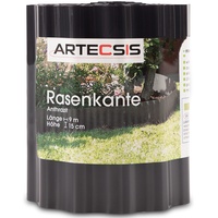 ARTECSIS 1x Rasenkante aus Kunststoff, 9 m x 15cm, Anthrazit, gewellt, Umrandung für Beete, Beeteinfassung, Rasenbegrenzung