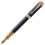 Parker Duofold Prestige Füller | Blue Chevron | Größe Centennial | Füllfederhalter mit mittlere Feder aus Massivgold | schwarze Tinte und Konverter | Geschenkbox