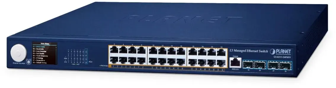 PLANET Layer 3 24-Port 10/100/1000T Managed L3 Gigabit Ethernet (10/100/1000) Power over Ethernet (PoE) Blau