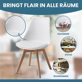 Albatros Esszimmerstühle 4er Set AARHUS, Weiss - Beine aus Buche Massiv-Holz, Skandinavisches Retro-Design, bequemer Schalenstuhl - Eleganter Küchenstuhl, Stuhl Esszimmer Stühle,