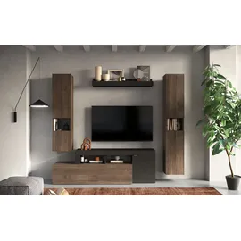 INOSIGN Wohnwand INOSIGN "Freedom", braun (lava, mercure nb holzstruktur), B:245cm H:195cm T:35cm, Kastenmöbel-Sets, Wohnwand, 4tlg. Breite 245 cm (Lowboard, Stauraumschränke, Wandregal)