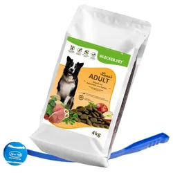 4 kg Lecker.Pet® Luna's Adult Strauß mit Kartoffel & Apfel Hunde Trockenfutter Vollnahrung + Ballschleuder