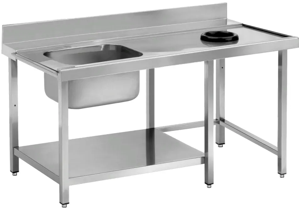 Rechter einlass-tisch dome mit 1 becken und abfalleinschnitt - 1600x750x850 mm - 16I61CEA Eurast