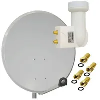 PremiumX Satelliten-Komplettanlage 80cm Satellitenschüssel Aluminium Hellgrau Twin LNB 4x