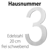 V2Aox Edelstahl Hausnummer 20 cm Groß Gross Haus Nummer 3 Zahlen Hausnummernschild Hausnummern Schild Gebürstet 2D Arial V2Aox