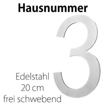 V2Aox Edelstahl Hausnummer 20 cm Groß Gross Haus Nummer 3 Zahlen Hausnummernschild Hausnummern Schild Gebürstet 2D Arial V2Aox