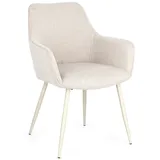 Esszimmerstuhl Cora 2er-Set, Stoff und Metall, modern mit Armlehne, beige, komfortabel gepolstert