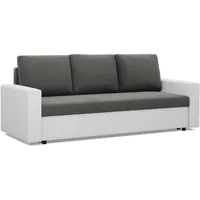 Mebligo - Sofa Dreisitzer Wohnzimmer mit Schlaffunktion, Bettkasten und Kunsteleder 220x92x92 (BxHxT) Grau und Weiß Luna, Schlafsofa Platzsparend, Schlafcouch, Sofabett, Sofa Bed, Bettsofa
