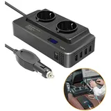 QUBEBU Spannungswandler Zigarettenanzünder Wechselrichter Inverter Auto KFZ Spannungswandler, (mit 2 Steckdosen und 4 USB Ports Schnelles Aufladen KFZ Ladegerät., für Auto, Laden von Handys, Laptops und Anderen Geräten (Schwarz) schwarz