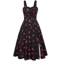 Damen Elegant Sommerkleid A-Linie Rockabilly Blumenkleid Spaghetti Festlich Partykleid Schwarz S - S