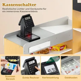 Costway Kaufmannsladen, Kinder mit Einkaufswagen, Holz mit Kasse & 2 Tafeln, Einkaufsladen für Kinder ab 3 Jahren