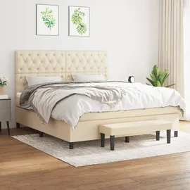 vidaXL Boxspringbett mit Matratze Creme 160x200 cm Stoff