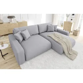 s-style möbel - Emma Ecksofa mit Schlaffunktion und Bettkasten in Cord-Stoff schöner Sitzkomfort, Ottomane rechts, B/T/H: 234 cm / 170 cm / 78 cm - Grau