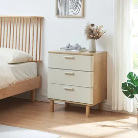 [en.casa] Kommode Ferrersp mit 3 Schubladen 70 x 60 x 40 cm Eicheoptik / Sandfarben
