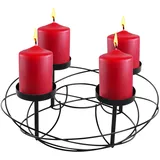 Adventskranz aus Metall in schwarz - Ø 37 cm - Kerzenhalter mit 4 Kerzentellern - Weihnachtsdeko Kerzenhalter Adventsleuchter Weihnachtskranz zum selbst Dekorieren