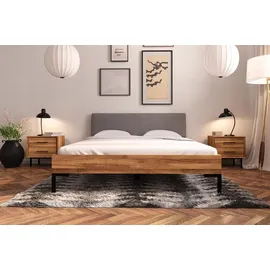 byoak Bett ABIES 100 x 190 aus Massivholz, mit Polsterkopfteil, Naturgeölt - Naturbelassen