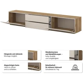 OTTO home Criss Lowboard 200 cm Beige 35,5 cm Eiche/Melamin/Metall