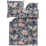 Estella Bettwäsche Estella Mako-Satin Bettwäsche 155x220 Willa nachtblau Blumen Blätter, Mako-Satin, 2 teilig blau