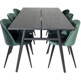 ebuy24 Sleek Essgruppe Esstisch Ausziehbarer Tisch Länge cm 195 / 280 schwarz und 6 Velvet Esszimmerstühle Velour grün, schwarz.