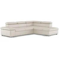 CAVADORE Leder-Ecksofa Valerie mit Ottomane / Eckcouch mit Kopfteilverstellung + Metallfüßen / 272 x 73 x 226 / Echtleder Weiß