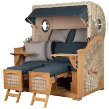Mr. Deko Strandkorb Komplettset - bene living - Ammersee Grande XL Teak - PE shell - Modell 593 - inkl. Liftersystem