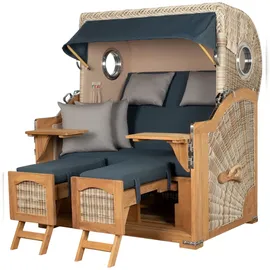 Mr. Deko Strandkorb Komplettset - bene living - Ammersee Grande XL Teak - PE shell - Modell 593 - inkl. Liftersystem