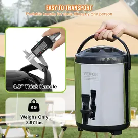 Vevor Heiß- und Kaltgetränkespender Getränkespender 6 L, Edelstahl Heiß- und Kaltwasserbrunnen Großer Getränkespender mit Zapfen für Kaffee, Kalte Milch, Wasser, Saft usw. Isolierkanne 1-2 Personen