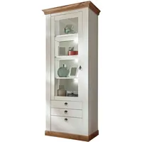 Furn.design Vitrine weiß Eiche Wotan, Metall, Nachbildung,Pinie, Eiche, Holz