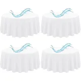 4er-Pack weiße runde Tischdecken, 229 cm, weiße Tischdecken, wasserdichte Polyester-Tischdecke für runde Tische, Flecken- und knitterfrei, waschbare Stoff-Tischdecke für Party, Hochzeit, Essen