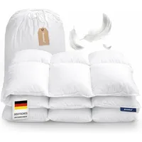 DREEMA Original warme Feder- und Daunendecke 155x220 | Extra flauschig, anschmiegsam & voluminös | in Deutschland gefertigt | Downpass Zertifiziert | Allergiker geeignet | Baumwollbezug
