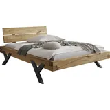 Home Affaire Massivholzbett HOME AFFAIRE "Ultima Balkenbett Doppelbett, Füße aus Metall in Y-Form", braun (eiche), B:198cm H:88cm L:228cm, Betten, Massivholzbett, FSC-zertifizierte Wildeiche oder Fichte, viele Breiten zur Auswahl