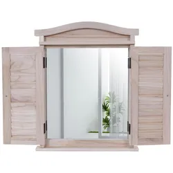 Wandspiegel Spiegelfenster mit Fensterläden 53x42x5cm ~ naturbraun