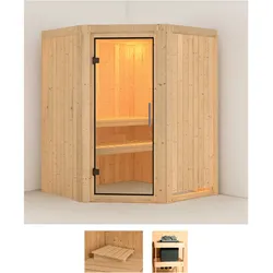 Sauna KARIBU "Larin", beige (naturbelassen), ohne Ofen, (ohne Ofen), Saunen, ohne Ofen