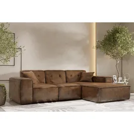 Fun Möbel Ecksofa Designersofa CESINA Stoff Gobi (Vintage Look) Braun Ottomane Rechts - Braun