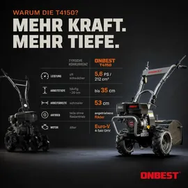 onbest T4150 5,6 PS Benzin-Motorhacke 53 cm Arbeitsbreite 35 cm Arbeitstiefe 12 Hackmesser
