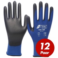 Nitras Nitril-Handschuhe NITRAS 6240 Skin Nylon-Strickhandschuhe, PU-Beschichtung - 12 Paar (Spar-Set) blau|schwarz 10