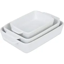 Relaxdays Auflaufform 3er Set, Keramik, 3 Größen, eckig, Lasagne, Gratin, Tiramisu, spülmaschinenfest, Ofenform, weiß